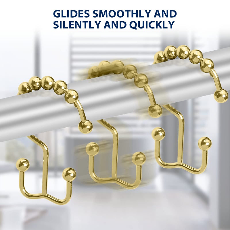 Gidse Shower Curtain Hooks Sturdy Stainless Steel Double Sided Shower Hooks Rings for Bathroom Shower Curtain Rods Curtains Set of 12 Hooks - Gold - Image 5